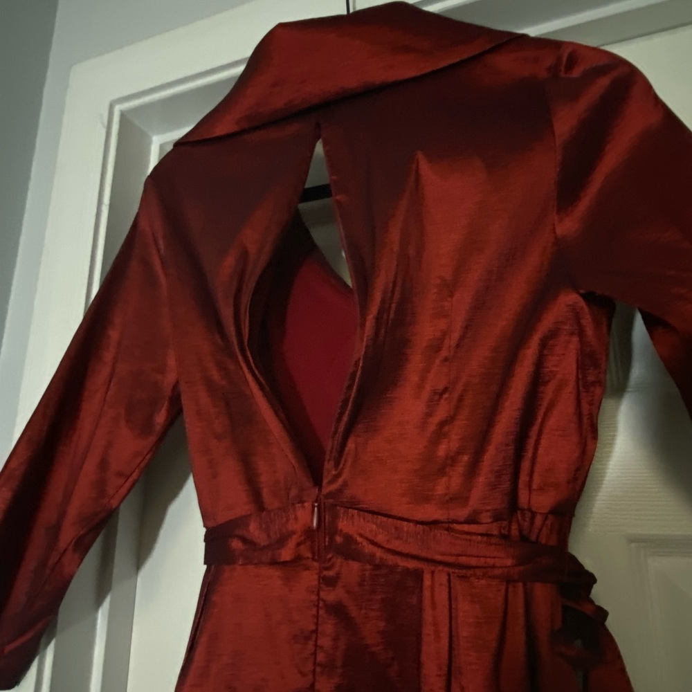 Alex Evenings Metallic Portrait Collar Long Sleeve Dress in Rich Burgundy - Picture 15 of 16